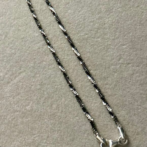 NEW- Made in Italy-Black Rhodium & 925 Sterling Silver Twisted Rock 10in Anklet - Picture 7 of 8